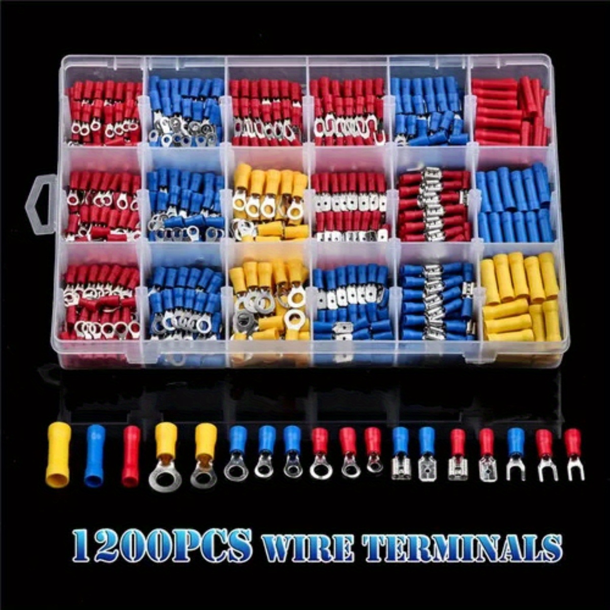 

1200pcs Electrical Connector Kit Automotive Insulated Fork Spade Crimp Termianl Electrical Wire Cold-pressure Connectors Assortment Kit