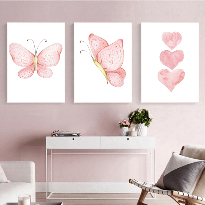 3 Dipinti Tela A Forma Cuore Rosa Chiaro Poster Farfalle - Temu Italy