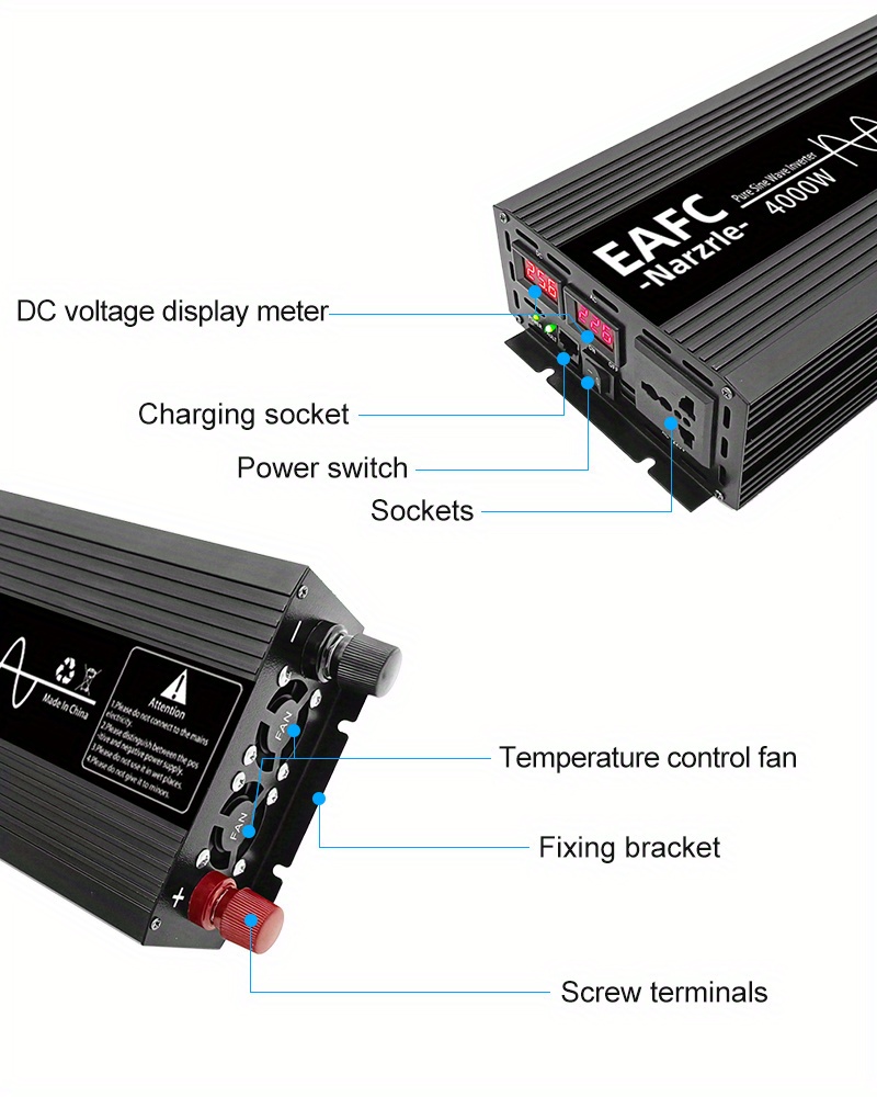 Inversor de corriente de onda sinusoidal pura de 3000 W pico 9000 W, 3000  vatios, CC continua de 12 V CA a 110 V, convertidor RV con cargador de CA  de