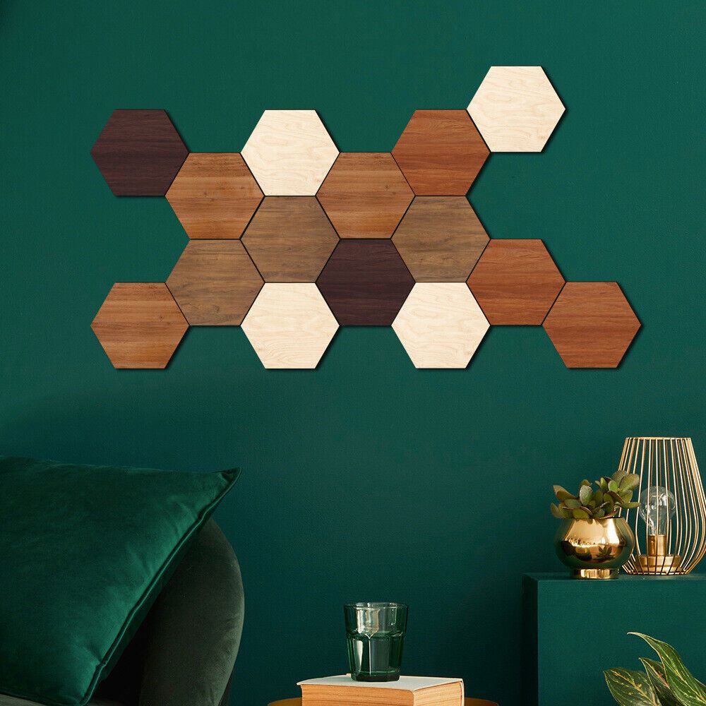 

15pcs hexagonal wooden Wall decor Stickers, retro Wood Grain Sticky tiles, living room wall decals, home decor