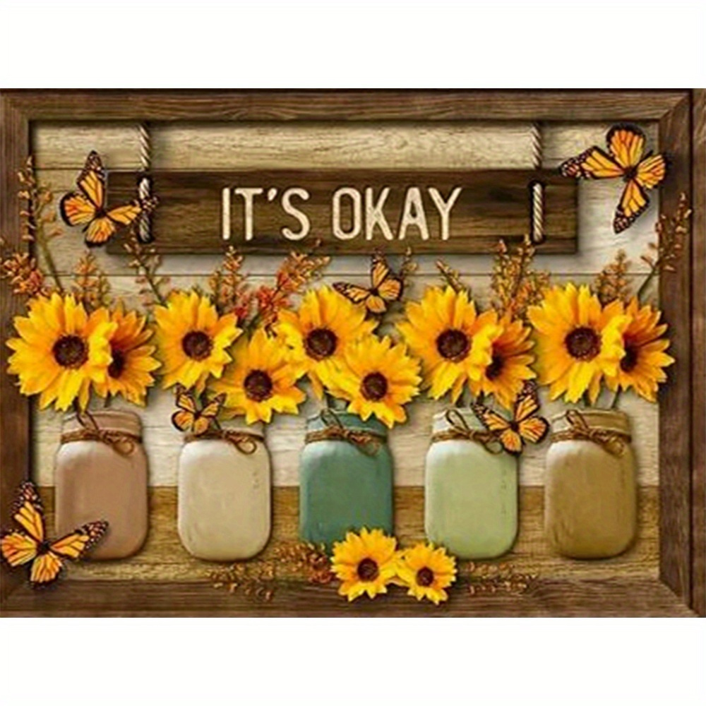 1pc Diamond Painting Sunflower Full Square Diamond Mosaic Floral Vase  Handmade Home Decor