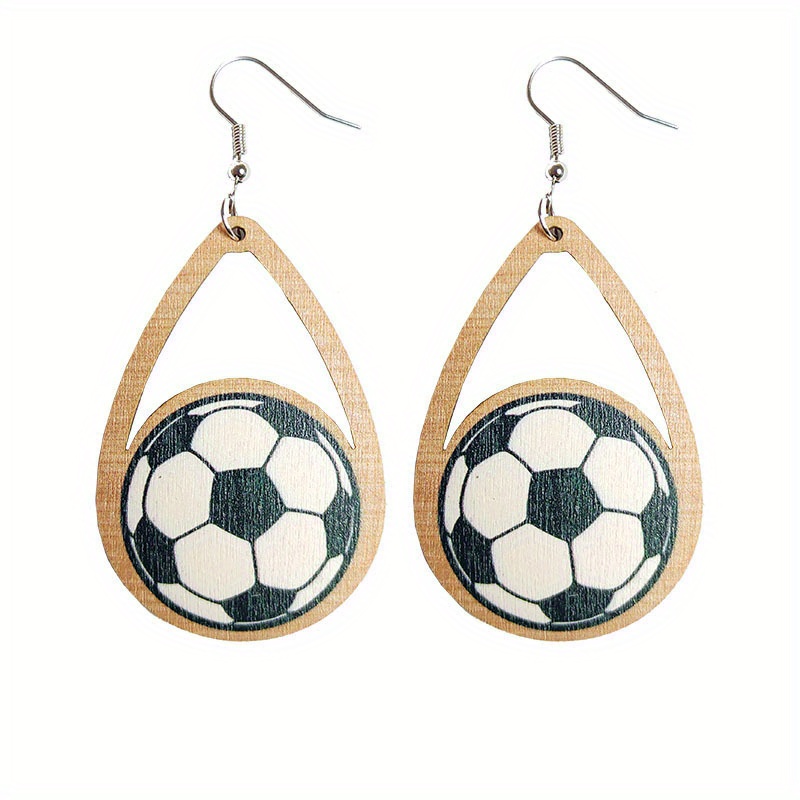 Football Earrings Hollow Out Water Drop Wooden Baseball - Temu