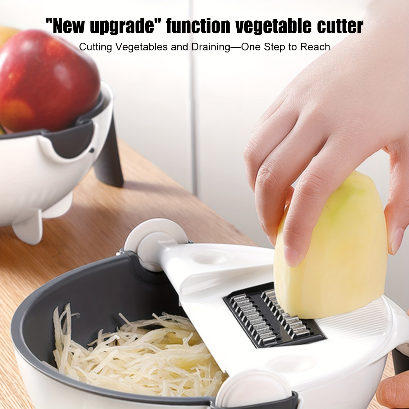 1 set multifunctional manual vegetable chopper and slicer with 5 interchangeable blades plastic fruit and veggie grater with handle cutter with drain basket no electricity required kitchen gadget details 3