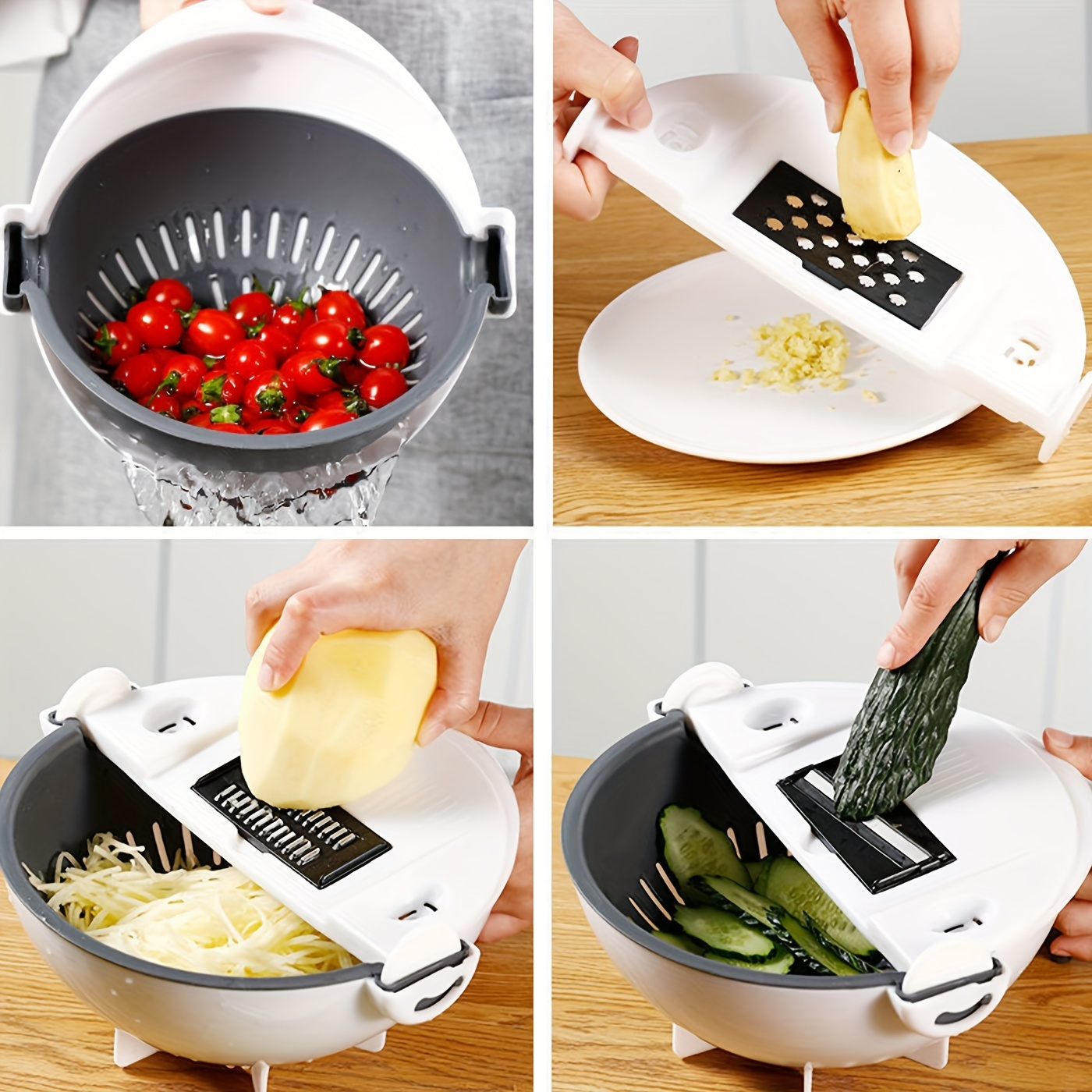 1 set multifunctional manual vegetable chopper and slicer with 5 interchangeable blades plastic fruit and veggie grater with handle cutter with drain basket no electricity required kitchen gadget details 6