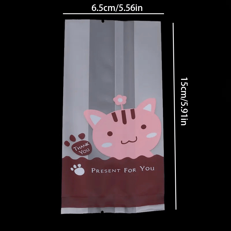 50pcs Cat Pattern Biscuit Cookie Bag Plastic Packaging For Cookies Snacks
