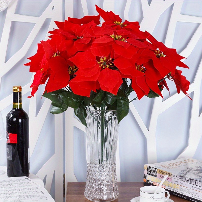 Poinsettias Artificial Christmas Flowers 7 Heads Silk - Temu