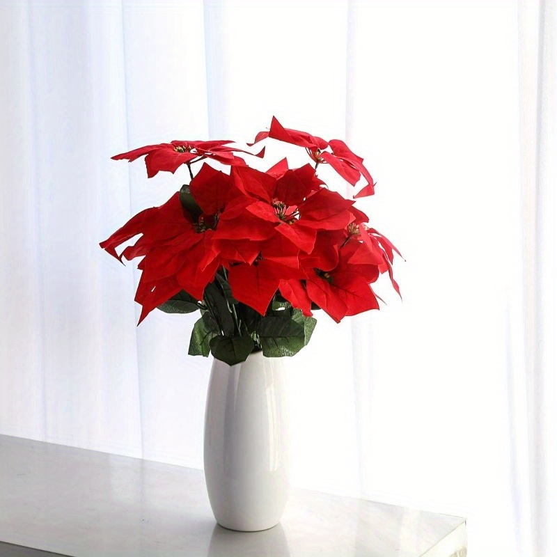 Poinsettias Artificial Christmas Flowers 7 Heads Silk - Temu