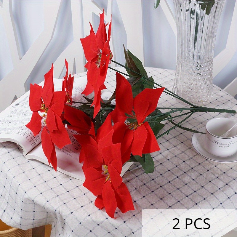 Poinsettias Artificial Christmas Flowers 7 Heads Silk - Temu