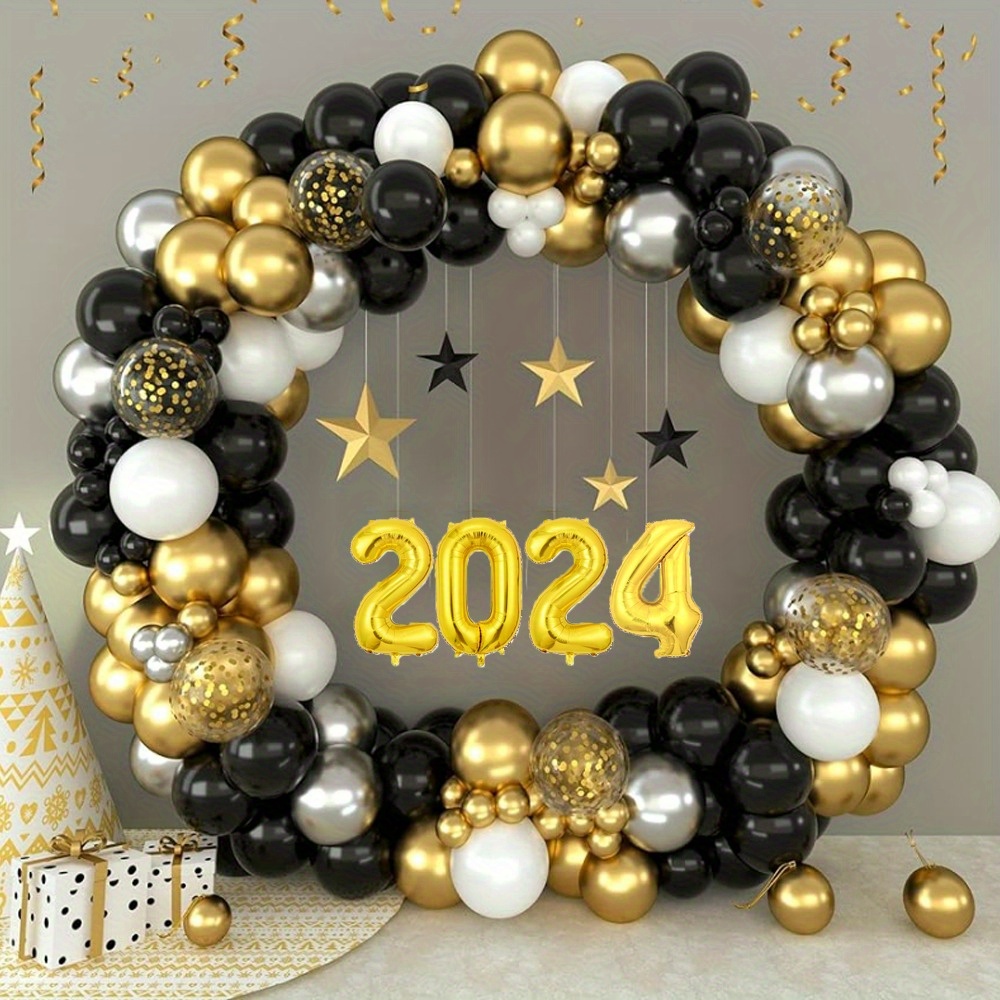  HOUSE OF PARTY New Years Balloon Arch, Black and Gold Balloon  -158 pcs for New Years Decorations 2024