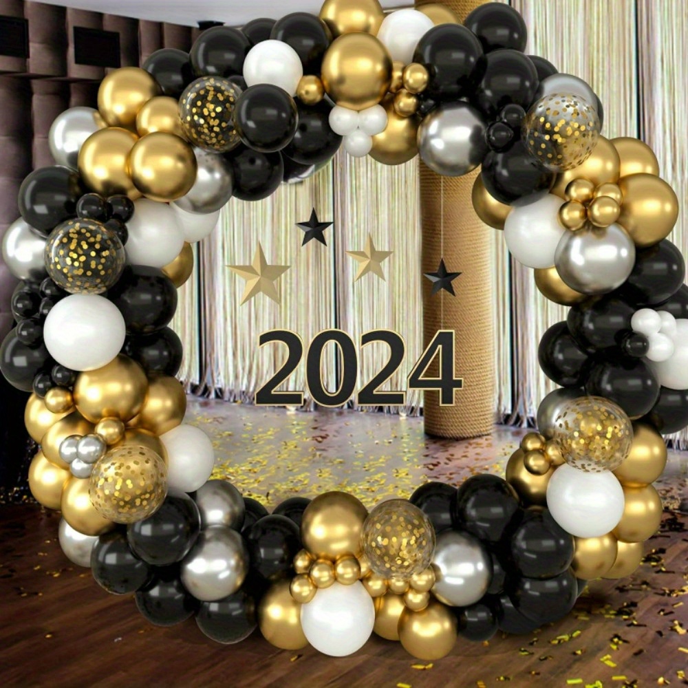  HOUSE OF PARTY New Years Balloon Arch, Black and Gold Balloon  -158 pcs for New Years Decorations 2024