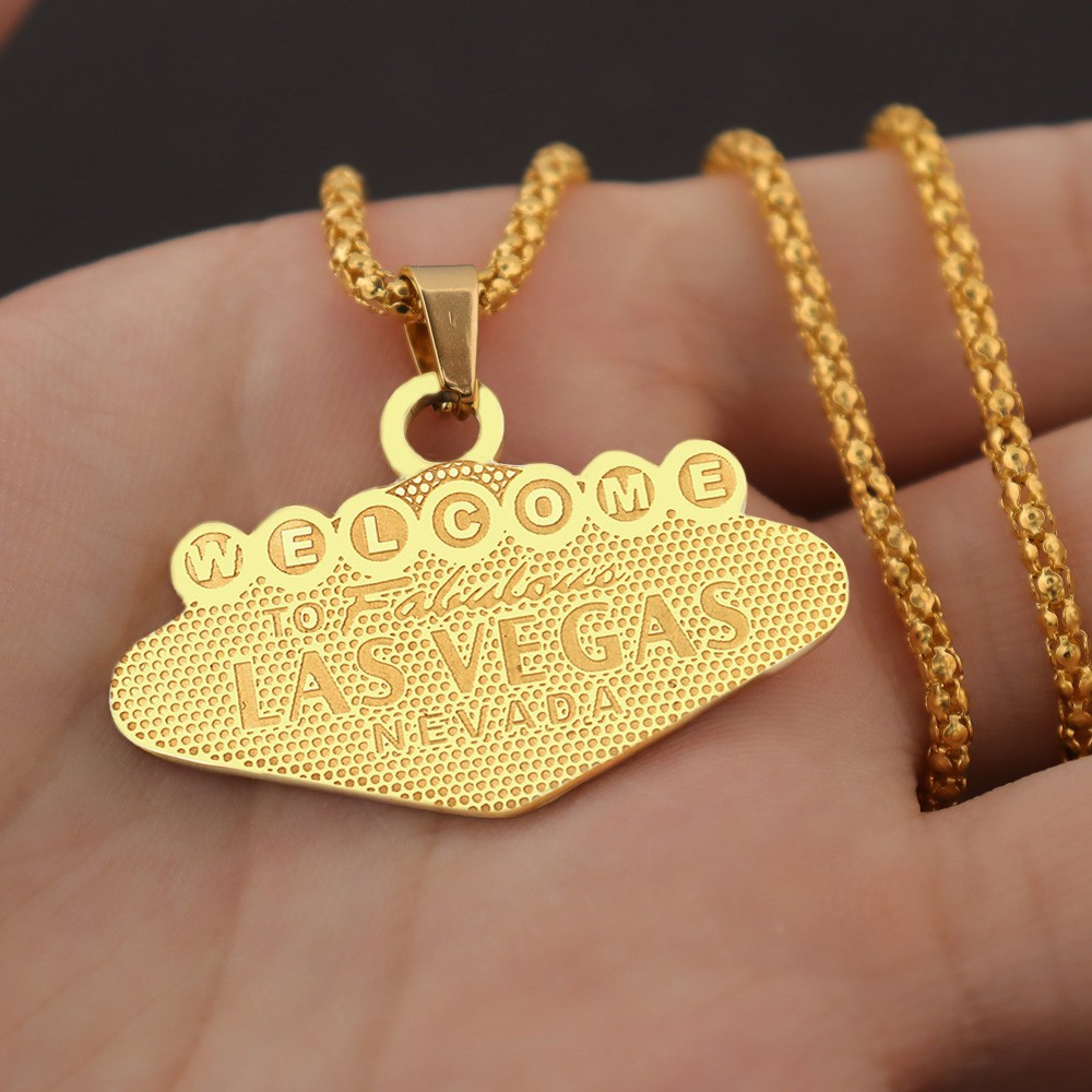 Las Vegas Pendant Stainless Steel Keychain For Men Women Gold