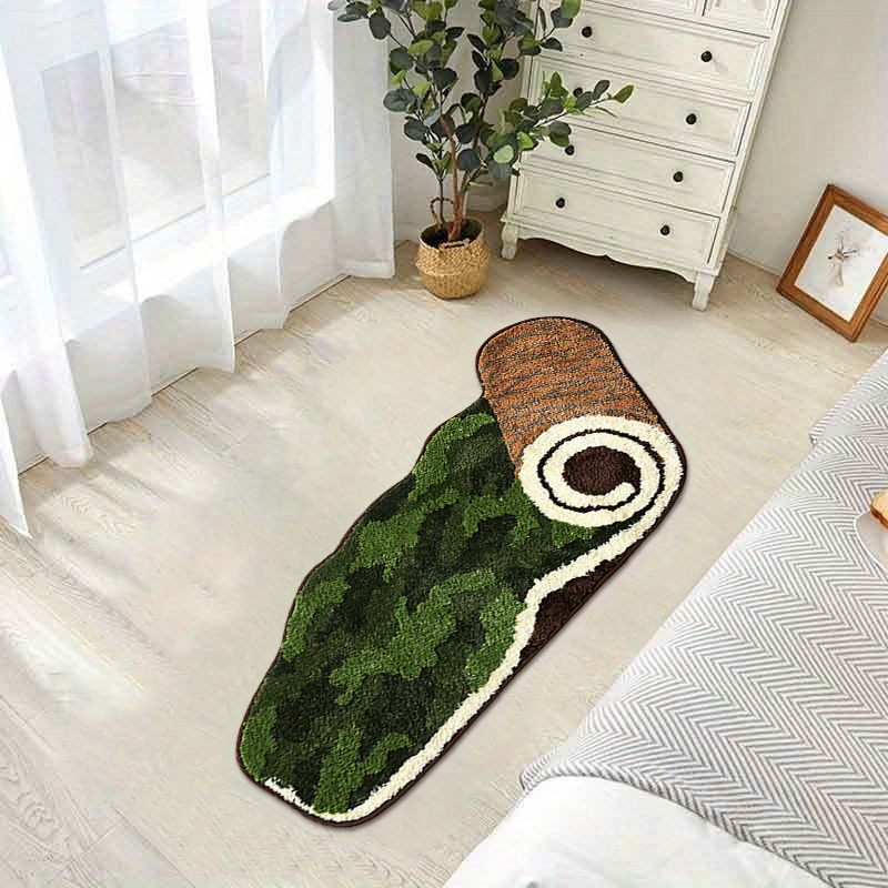 Tropical Leaf Shaped 3d Long Pile Bedroom Bedside Rug, Bathroom