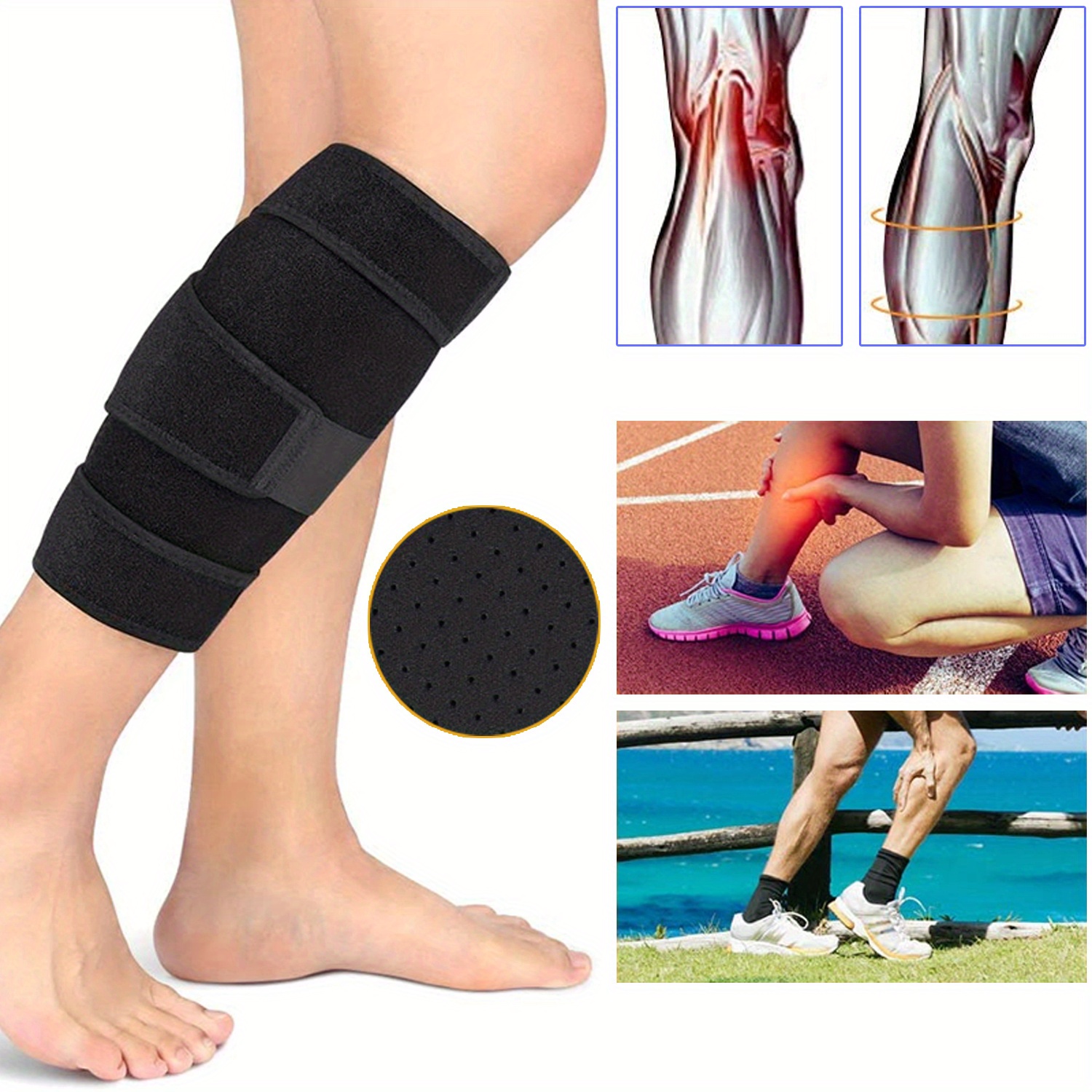 Calf Brace Leg Compression Sleeve for Torn Calf Muscle,Adjustable Calf  Support Wrap Bandage for Calf Strain,Swelling,Cramps,Varicose Vein,fit Men  & Women,Added Elastic Band for Relieve Calf Pain -S/M : : Health &  Personal