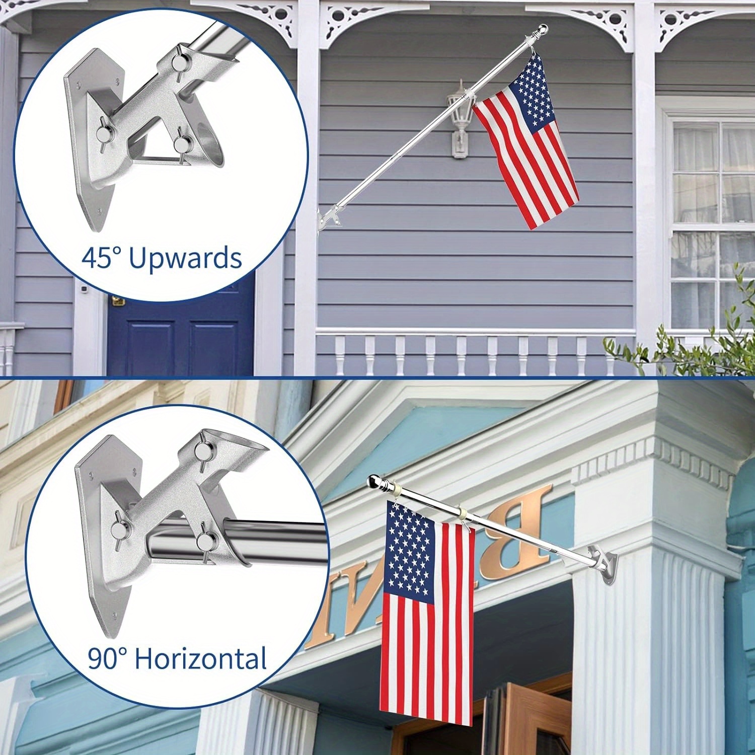 Flag Pole for House,6 FT Heavy Duty Tangle Free Pole Kit for House with  Bracket, Stainless Steel Outdoor Flag Poles for 2x3, 3x5, 4x6 American Flag