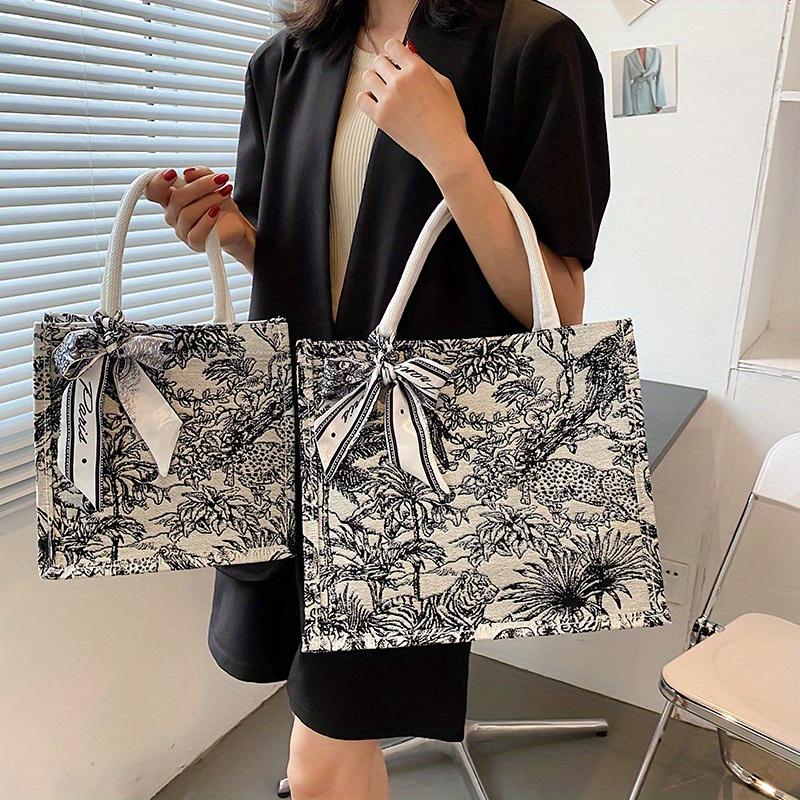 

Vintage Flower Pattern Tote Bag, Luxury Canvas Satchel Bag, Fashion Handbag For Women Daily Use