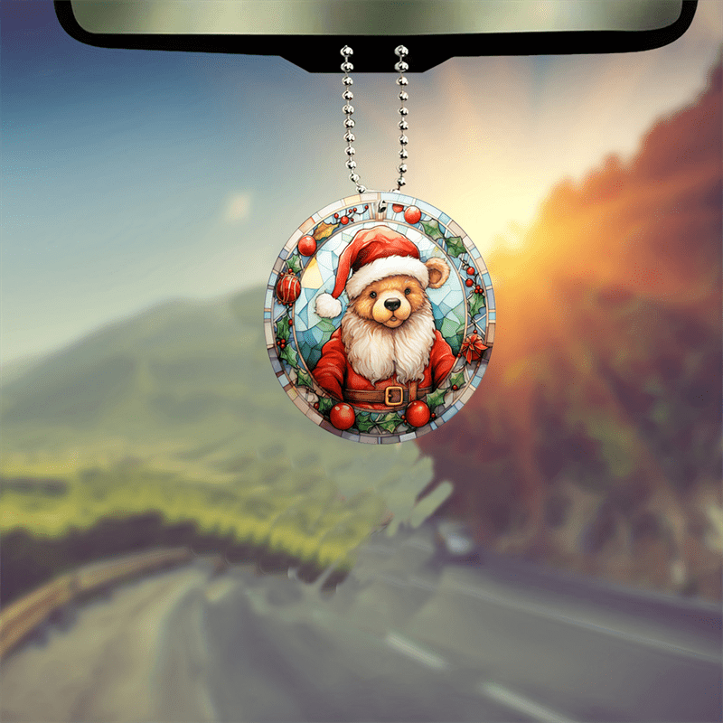1 Stück 2D Acryl Weihnachtsbär Design Deko Anhänger, Autospiegel