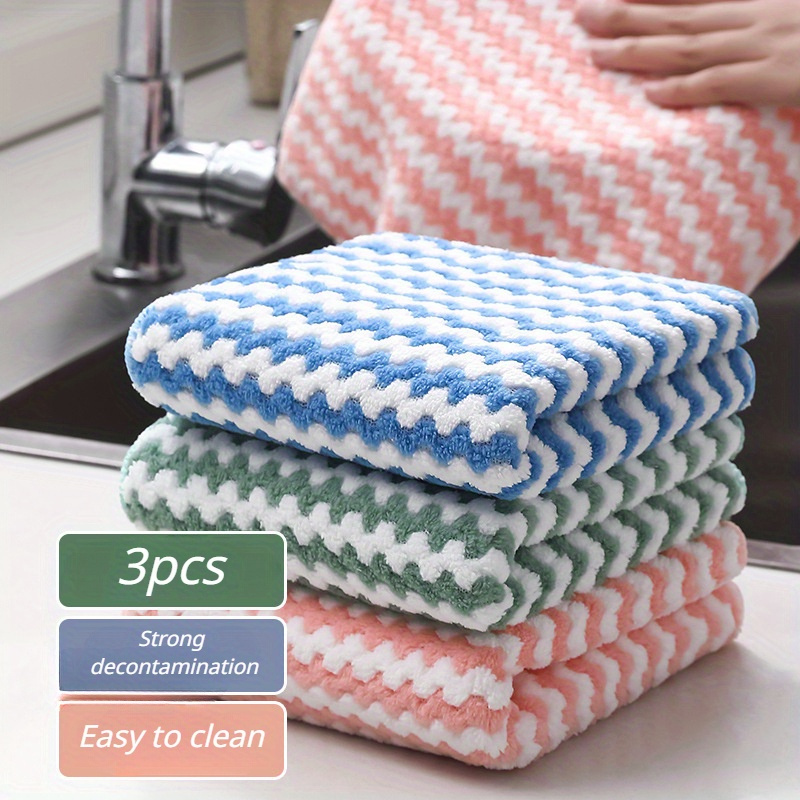 3pcs Random Color Checked Dish Cloths Kitchen Cleaning Absorbent