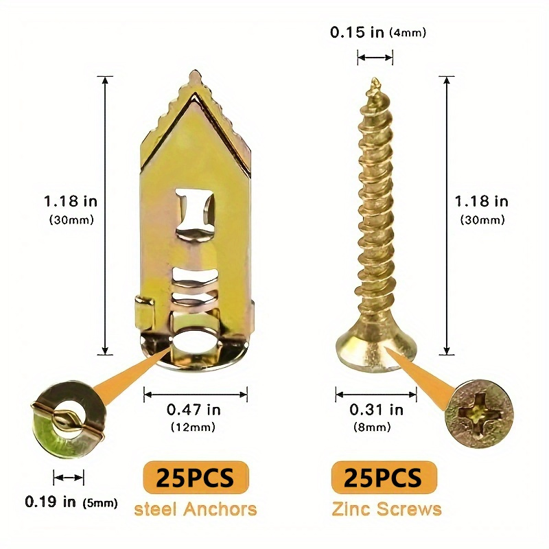 TEMU 20/50/100pcs Gypsum Board Expansion Screw, Convenient Plug-in Gypsum Board Expansion Anchor, Fiber Cement Board Ette Board Zinc Expansion Screw, Nail Fasteners Steel Screws, Drywall Board Screw