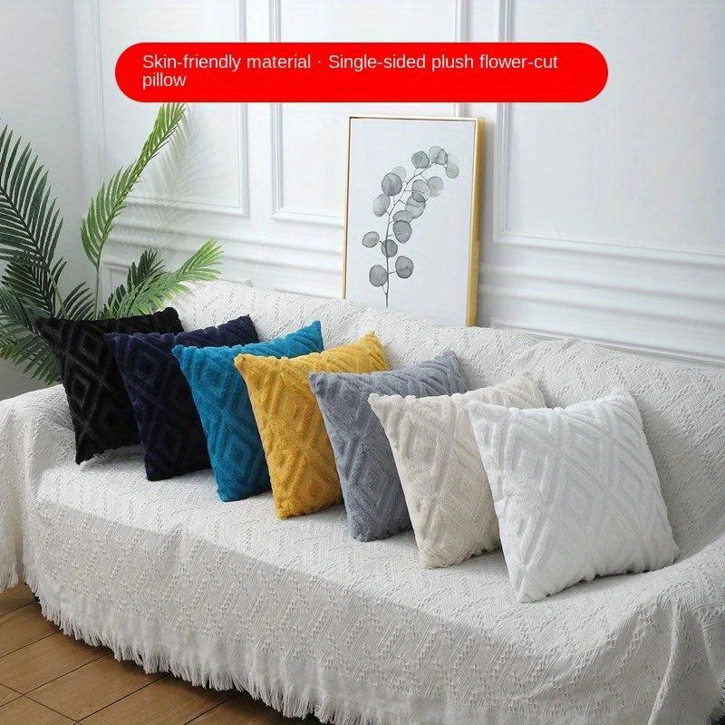 

2pcs Modern Simple Rhombus Jacquard Plush Throw Pillow Cover Sofa Pillow Nordic Style Office Waist Pillow Bedside Cushion Car Throw Pillow Cover