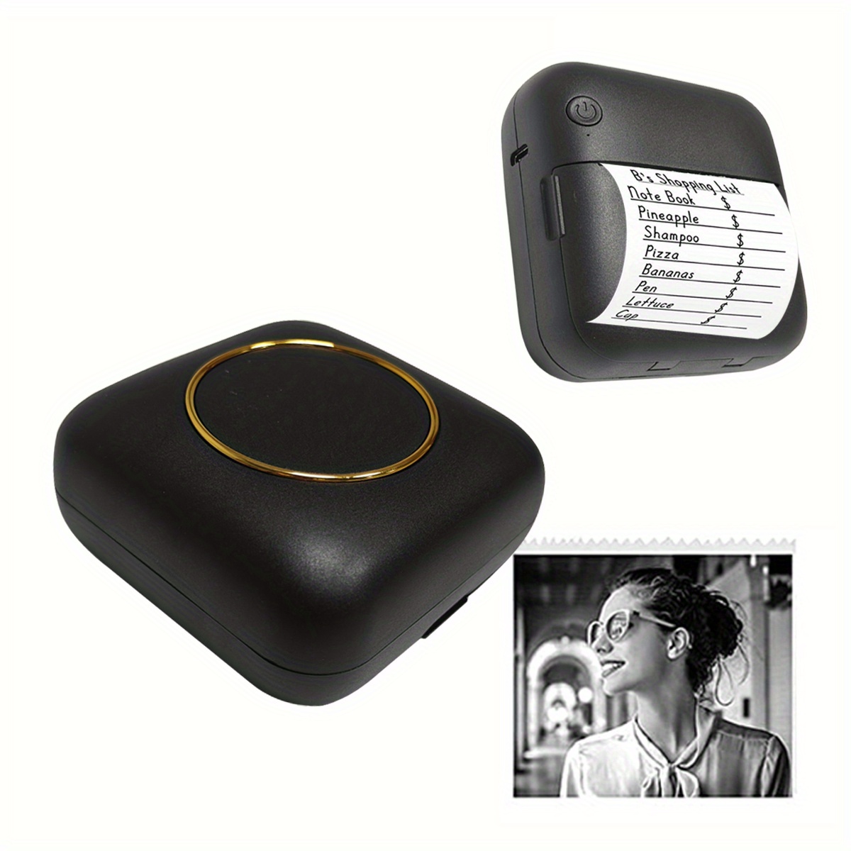 Mini impresora Bluetooth portátil con luz RGB, impresora de etiquetas para  documentos sin tinta con 5 rollos de pegatinas