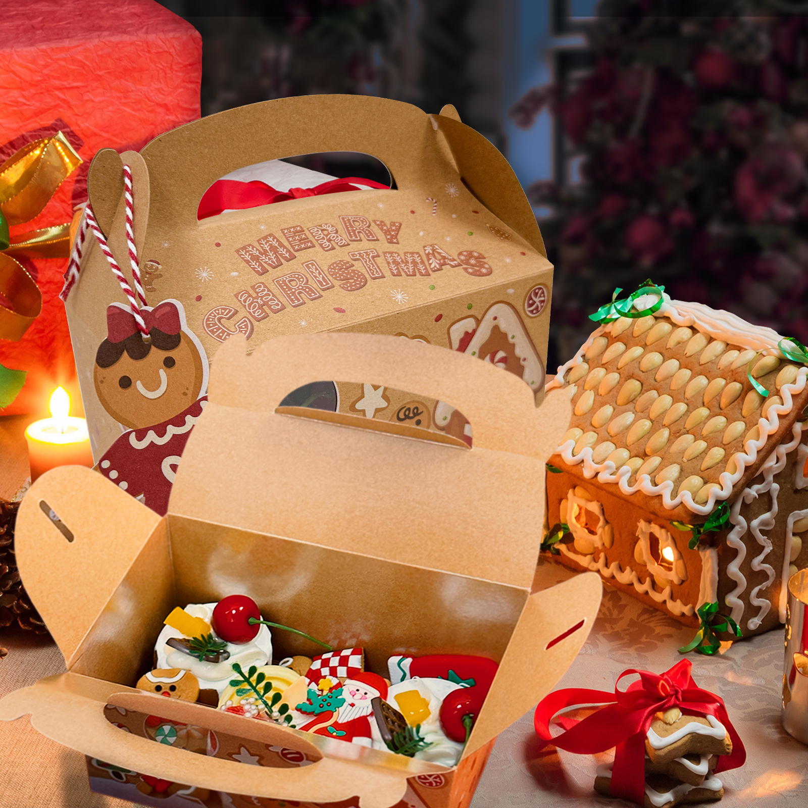 12 Pcs Christmas Cookie Box with Window Holiday Baking Pastry Treat Boxes  Container for Gifts Giving Party Supplies 