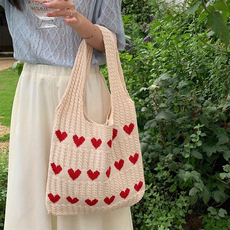 Polka Dot Knitting Tote Bag Stylish Crochet Bag For Women - Temu