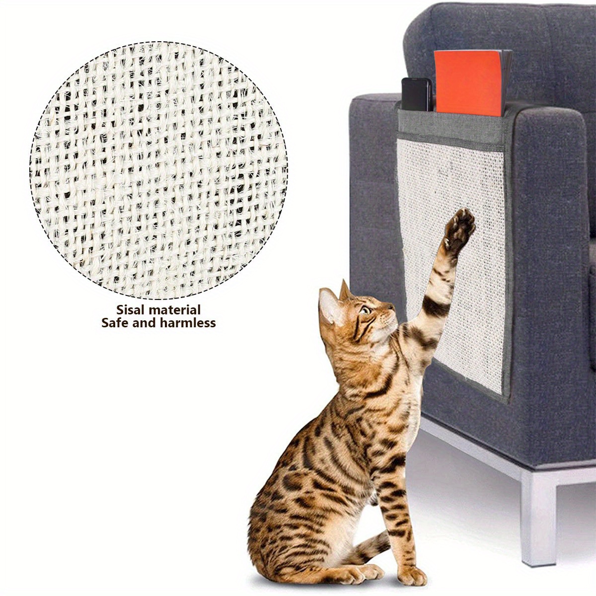 Sofá rascador para gatos, protección de muebles de sisal natural, rascador  de esquina para sofá para sofá, silla, fácil instalación. (gris oscuro