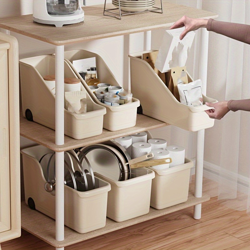 1pc Kitchen Storage Basket With Wheels For Under Sink Cabinet