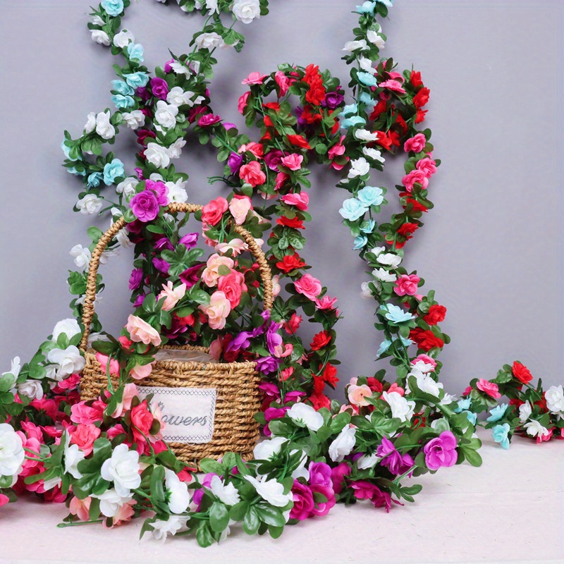 Artificial Rose Vine Flowers With Green Leaves Garland Hanging