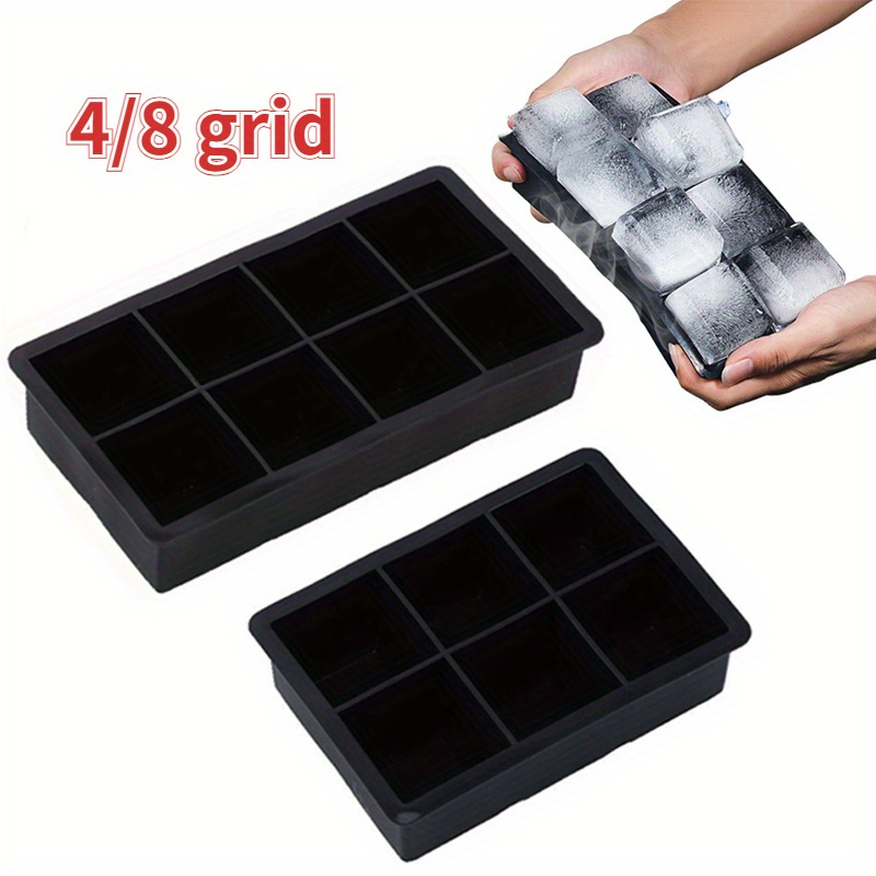 Ice Cube Trays with Lids Large Size Silicone Square Ice Cube Molds 4/6/8  Grid +