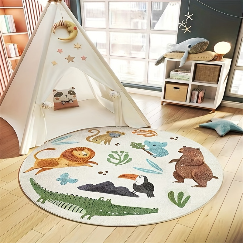 Cartoon Element Rug Soft Round Rainbow Floor Mat Indoor - Temu Canada