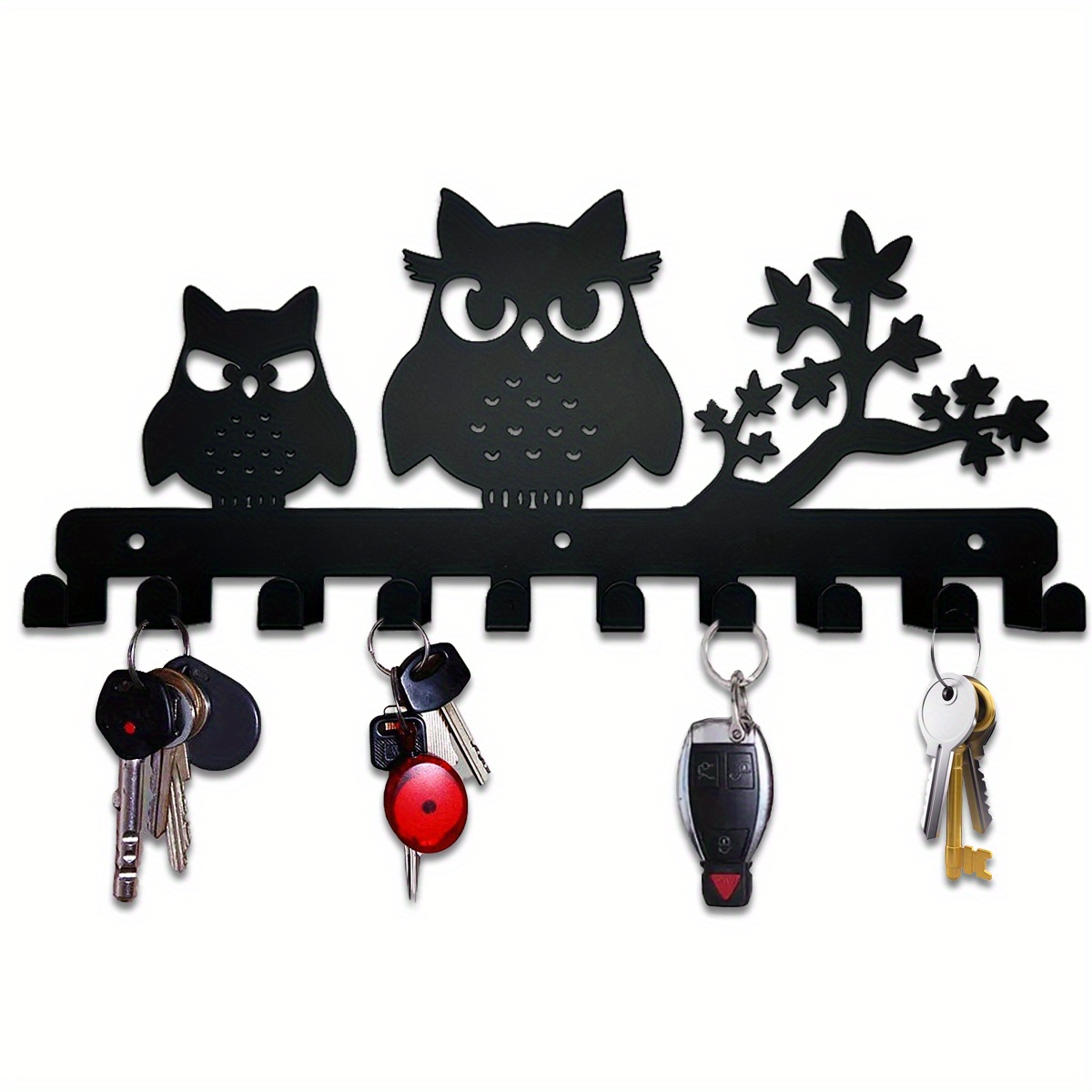 Decorative 3 Owls Key Hanger With 7 Hooks Wall Mounted Metal