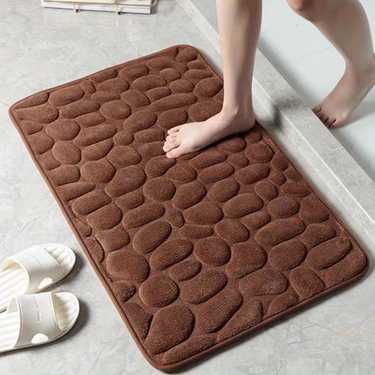 1pc soft and comfortable memory foam bath rug with cobblestone embossment rapid water absorbent and washable non slip bathroom accessories