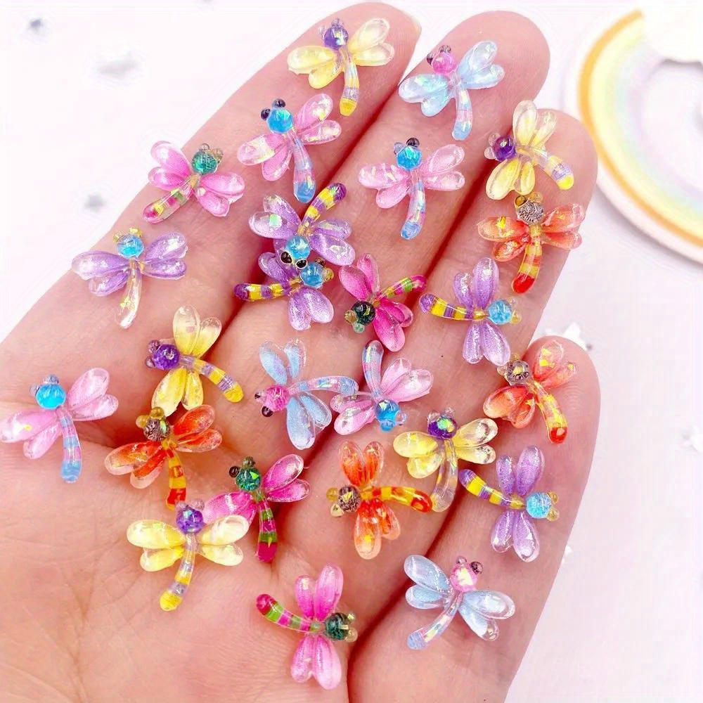 30pcs Mixed Color Dragonfly Resin Glitter Flatback Rhinestones, Insect Theme Nail Charms For Diy Crafts, Wedding Decor, Scrapbooking Accessories, Dragonfly Jewelry