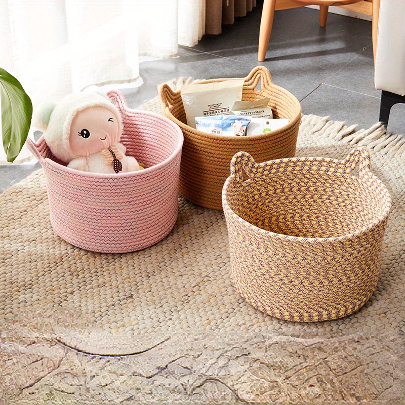 Cat Ear Woven Desktop Storage Basket Durable Storage Baskets - Temu