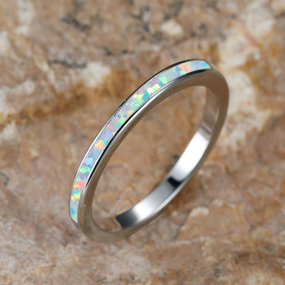 

1pc Minimalist Style Band Ring Inlaid Opal Blue Or White Pick 1 U Prefer Suitable For Men And Women Match Daily Outfits Party Accessory