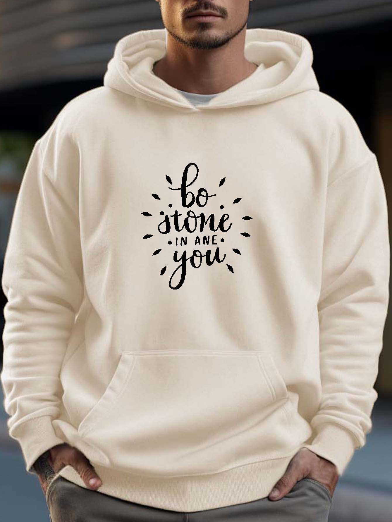 Letter Graphic Print Kangaroo Pocket Hoodie, Men's Casual Hooded Sweatshirt Hoodie,Temu