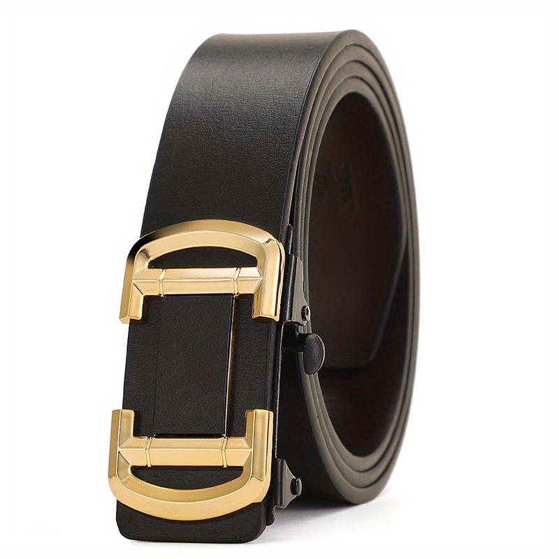 Alloy Black Golden Buckle Fashionable Belt, Men's New Fashion Luxury Letter Smooth Buckle Belts Leather Gifts Waistband Band for Men,Women Belts