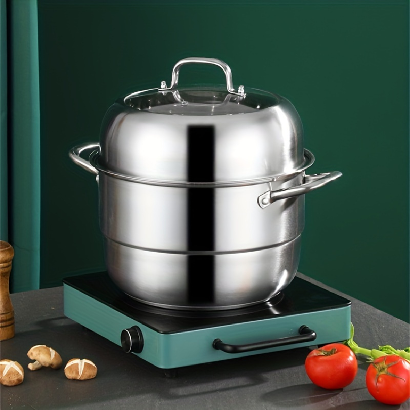 Steamer Stainless Steel 2 Tier - 28cm Steamer Pot with Glass Lid Food  Vegetable Pan Cooking Pot Steamer Pot Steamer Dim Sum Kitchen Steamer for
