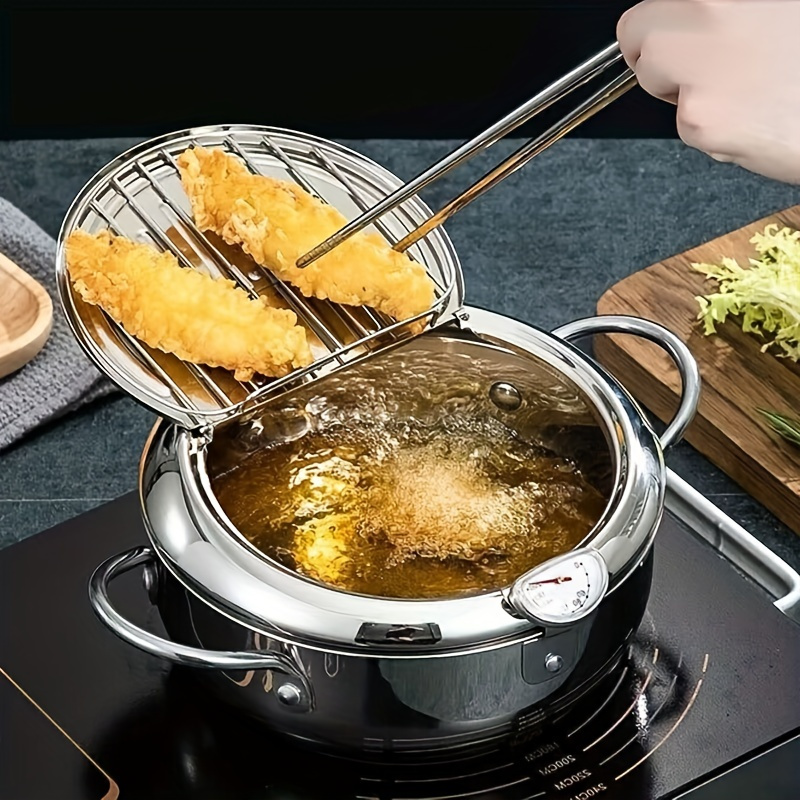 1pc, Deep Fryer, Stainless Steel With Temperature Control And Lid, Japanese  Style, No Coating Fryer, Compatible With Gas Stove, Electric Magnetic  Stove, Electric Stove And More - - Temu