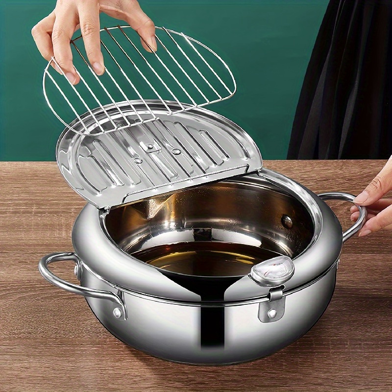 1set, Deep Fryer, Stainless Steel With Temperature Control And Lid,  Japanese Tempura Frying Pan, Non-stick Coating-free Deep Fryer, Compatible  With Gas Stoves, Induction Cookers, Electric Stoves And Other Types Of  Stoves