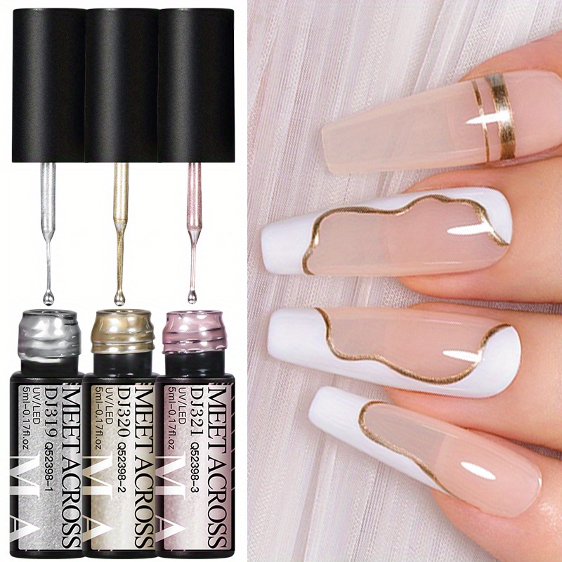 

3PCS/SET Peinture Métallique Liner Gel Argenté Champagne Doré Rose Doré Vernis À Ongles En Gel Semi-Permanent UV Art Des Ongles En Gel Varnish