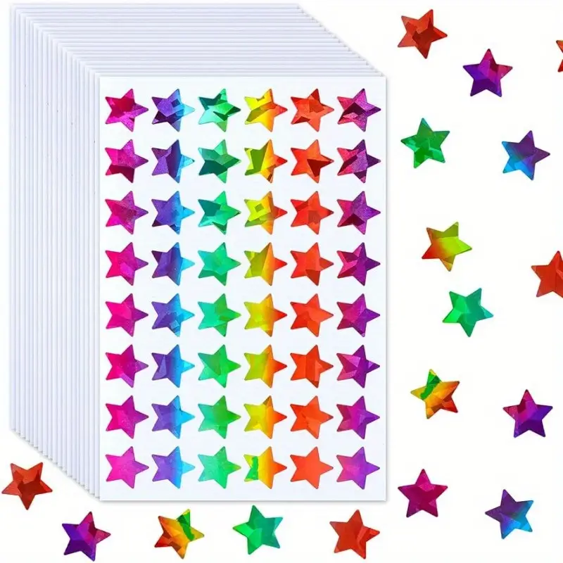 Star Stickers Rainbow Sparkle And Reward With Golden, Small, And
