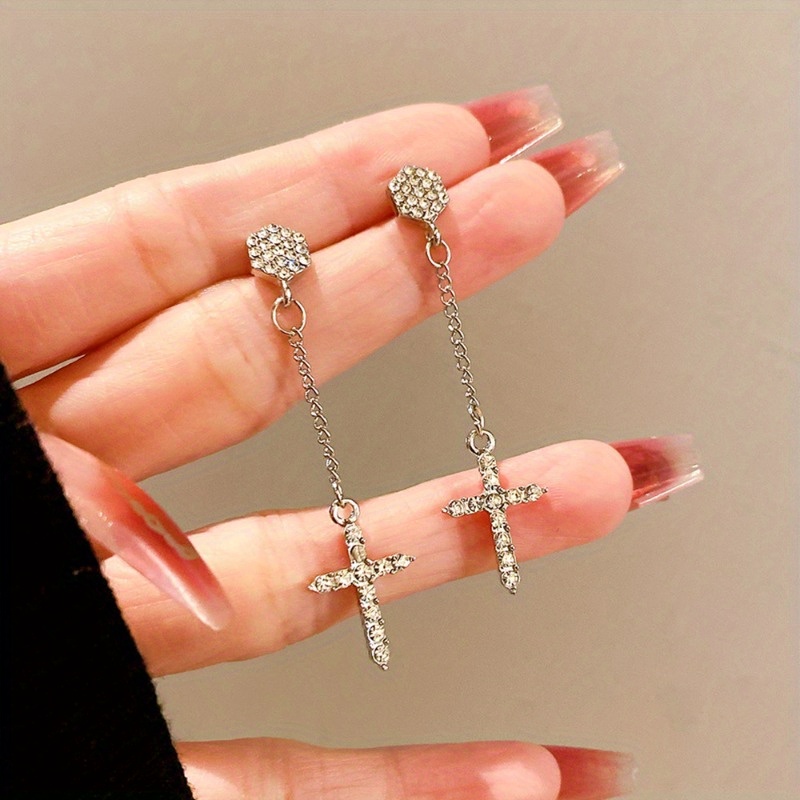 Exquisite Black Cross Design Dangle Earrings Y2k Goth Style - Temu