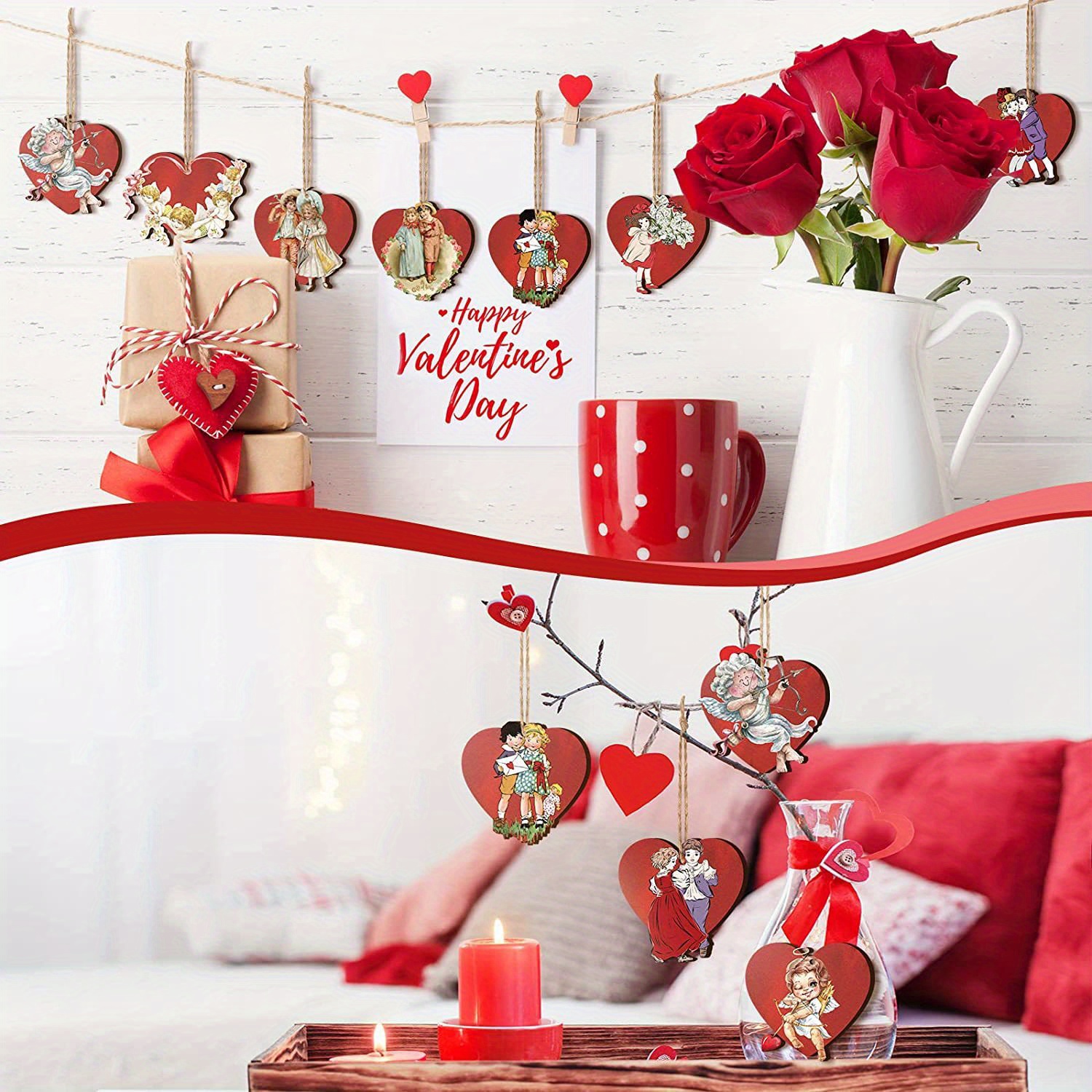 Valentine's Day Wooden Hanging Ornaments Party Decor - Temu