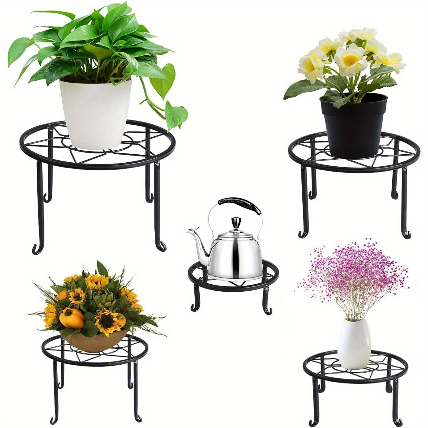 27 in. Tall Metal Potted Holder Rack Flower Pot Stand Heavy Duty Plant  Shelf Rustproof Iron