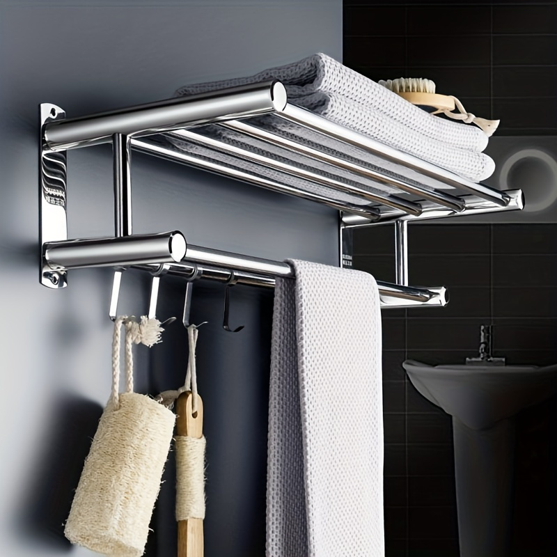 Bathroom Foldable Towel Rack Bar No Drill Bathroom Storage Shelf