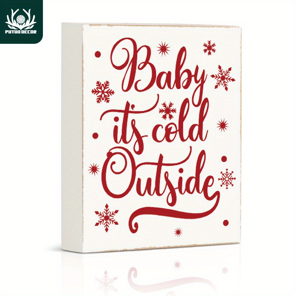 

1pc Putuo Decor Christmas Eve White Wooden Box Sign, Baby It’s Cold Outside Wood Crafts Desk Decor For Xmas Party Fireplace Living Room, 4.7 X 5.8 Inches Gifts