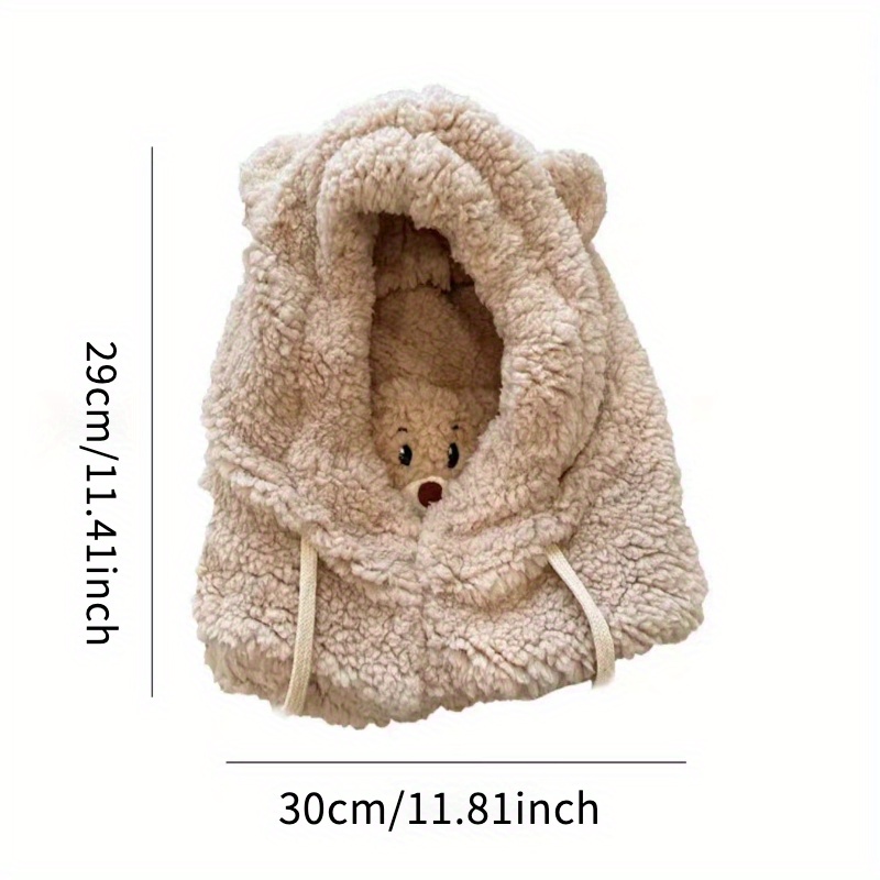 1pc Cute Bear Hat Beanie for Autumn and Winter, Thick Warm Keeping Plush Hat with Mask,Temu