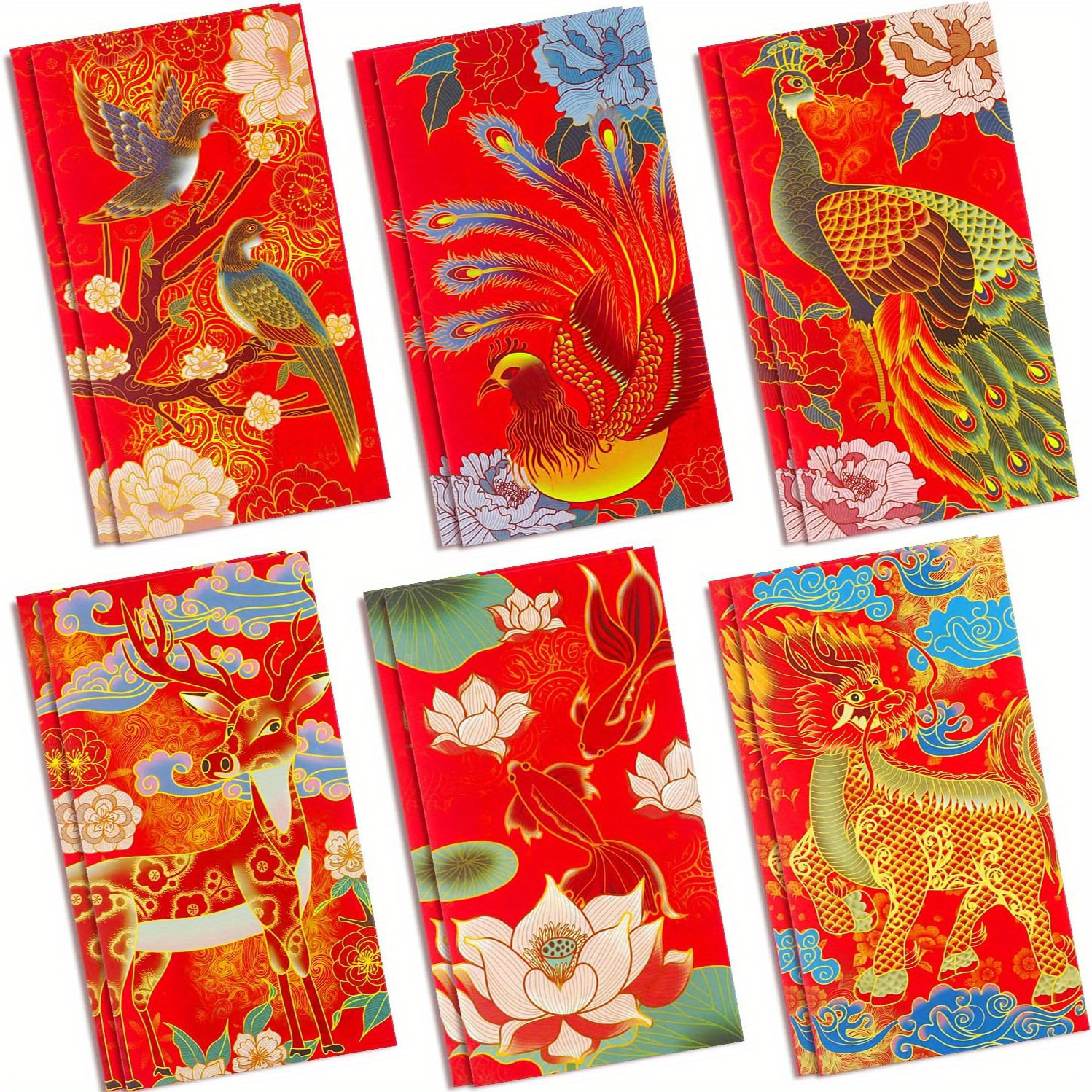 6pcs Chinese Red Envelopes Thank You Cards Cash Envelopes Lucky